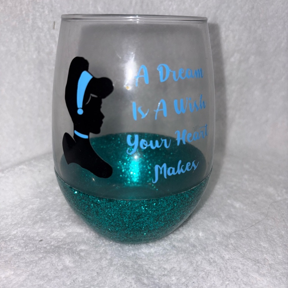 Cinderella Inspired Glitter Stemless Wine Glass